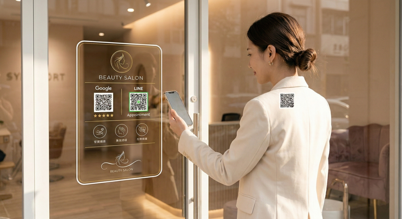 玻璃門貼滿 QR Code 很沒質感?美業專用無痕玻璃貼,一次整合 LINE 預約與 Google 評價 2 CANPRINT 線上編輯器|5 秒完成客製化禮物